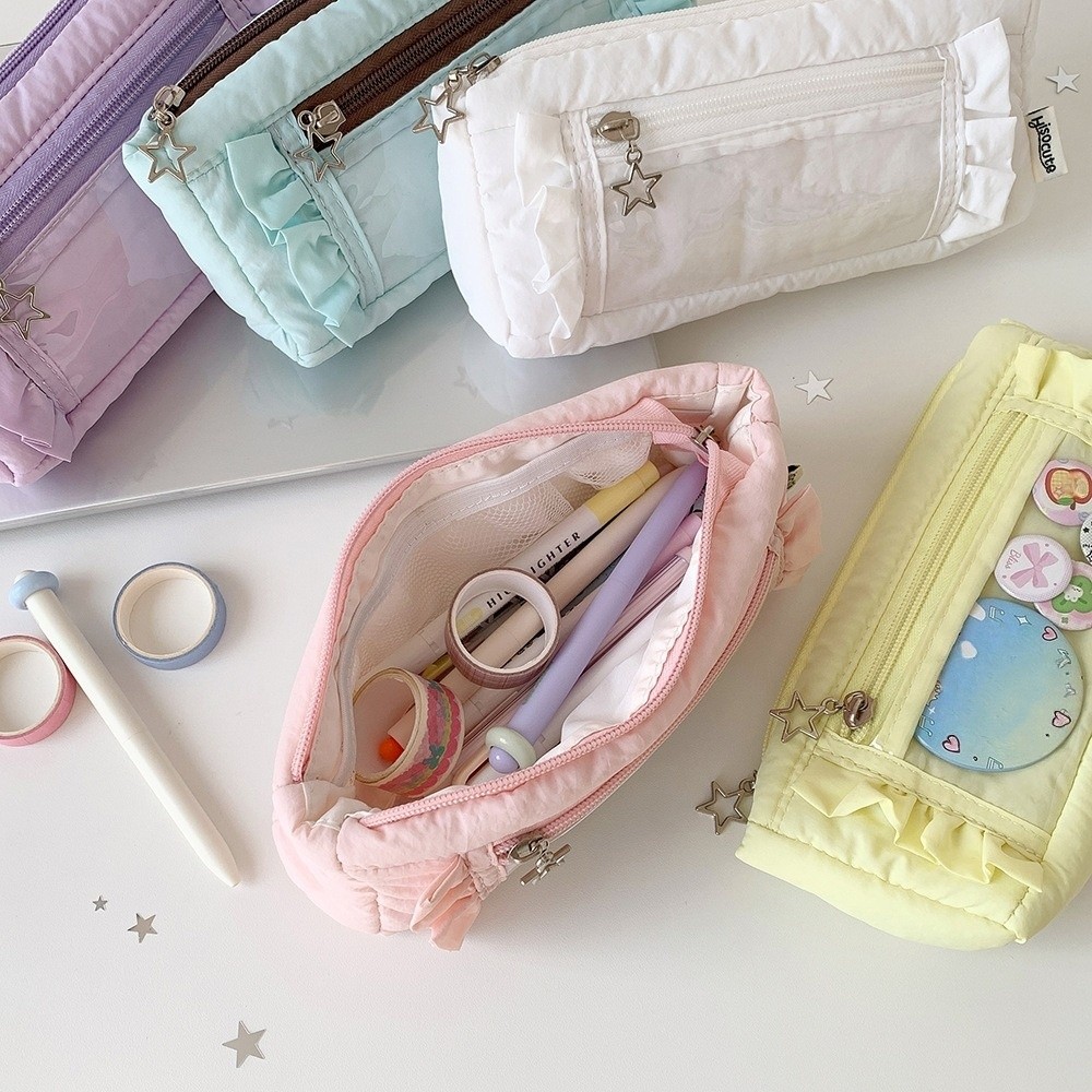 Ruffled Edge Korean Ruffled St - Aesthetic Large Pencil Case Pouch 评论和价格