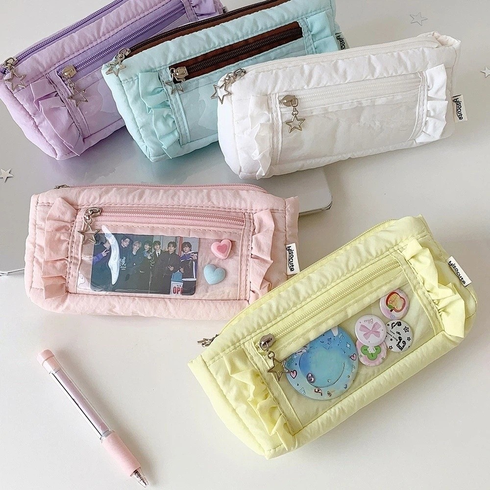 Ruffled Edge Korean Ruffled St - Aesthetic Large Pencil Case Pouch 评论和价格