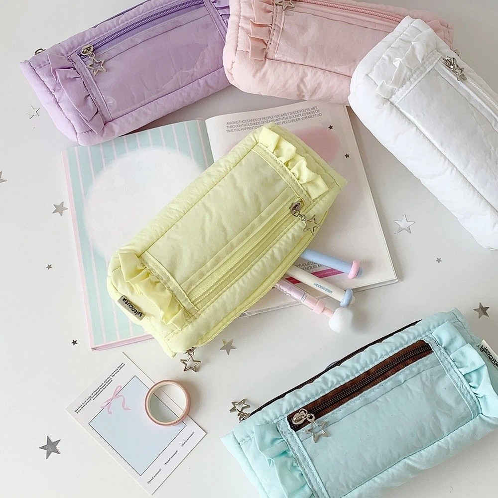 Ruffled Edge Korean Ruffled St - Aesthetic Large Pencil Case Pouch 评论和价格
