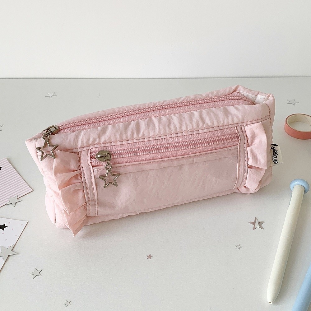 Ruffled Edge Korean Ruffled St - Aesthetic Large Pencil Case Pouch 评论和价格